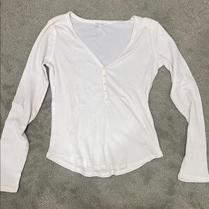 Z Supply White Long Sleeve V-Neck Top